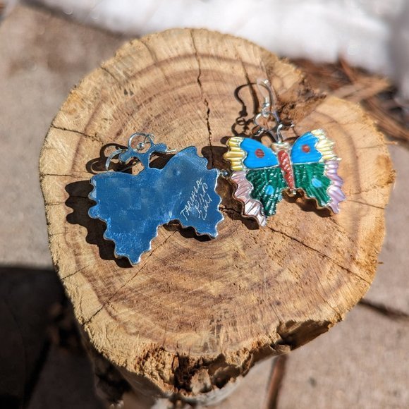 Native American Jewelry Butterfly Earrings‎ Multi Stones Inlay Zuni Handmade*** - Picture 9 of 9